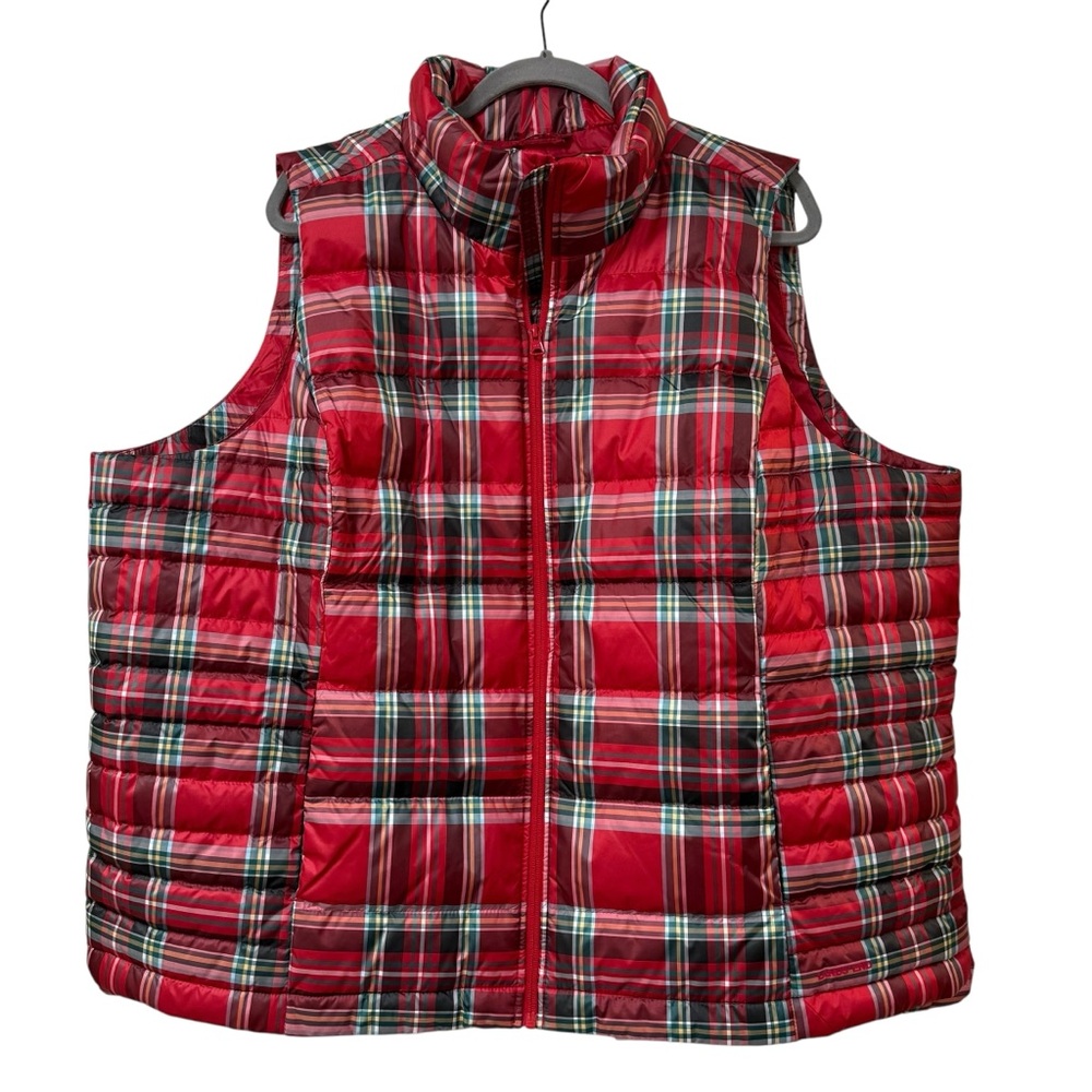 Lands' End Red plaid down Puffer Vest 600 fill power womens 2X cabincore winter